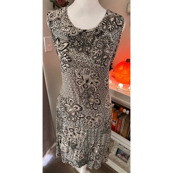 Style & Co Soft midi dress black and tan pattern floral size PXL - Picture 1 of 6